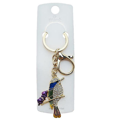 Rhinestone Perched Sparrow Keychain