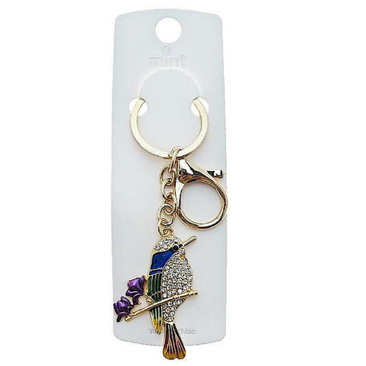Rhinestone Perched Sparrow Keychain