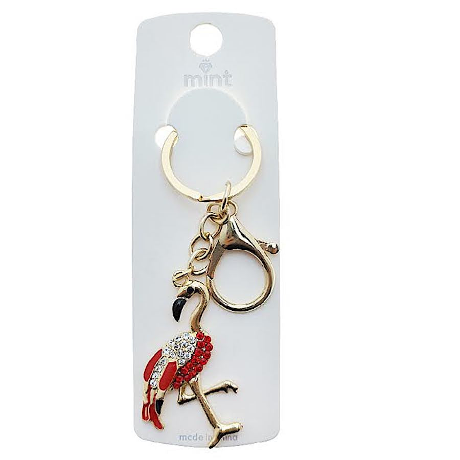 Rhinestone Flamingo Keychain
