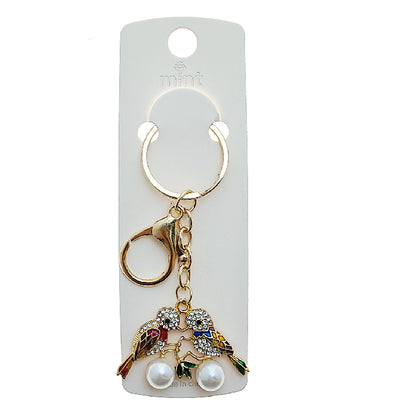 Rhinestone Lovebirds Keychain
