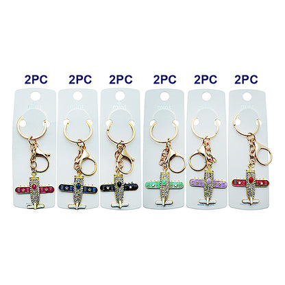 Rhinestone Enamel Airplane Keychain