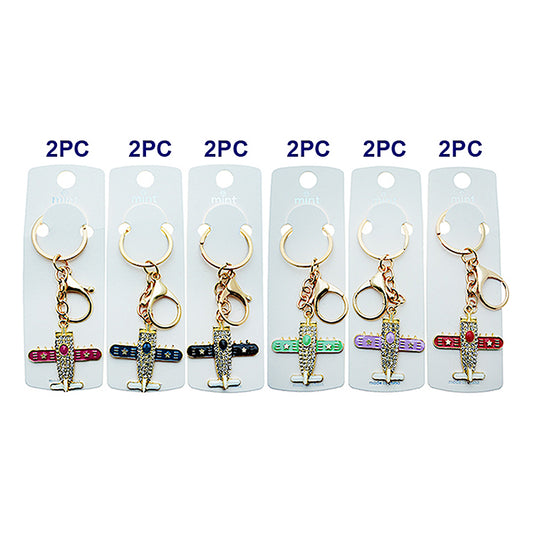 Rhinestone Enamel Airplane Keychain