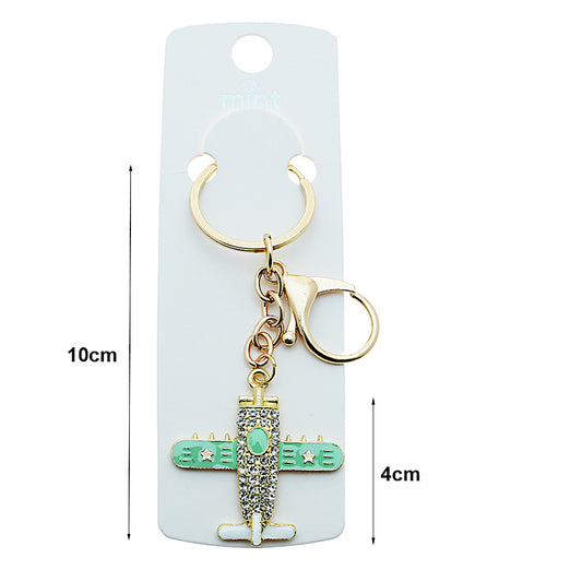 Rhinestone Enamel Airplane Keychain