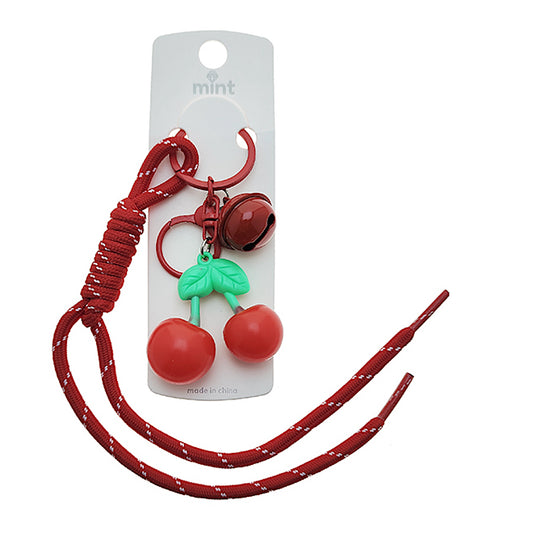 Cherry Charm Braided Rope Keychain