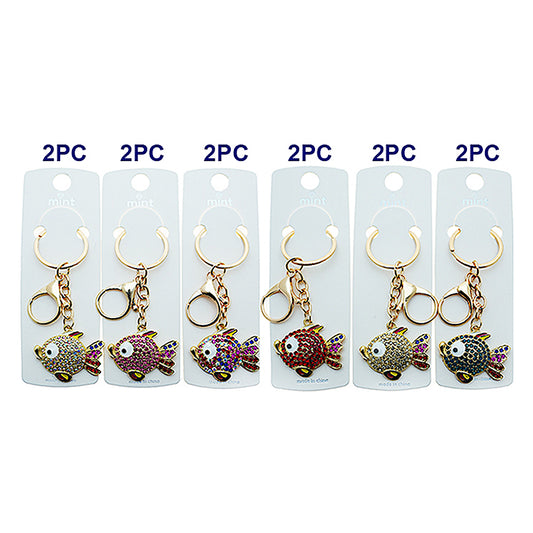 Rhinestone Round Fish Keychain