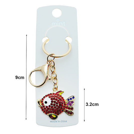 Rhinestone Round Fish Keychain