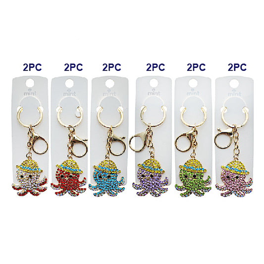 Rhinestone Sunhat Octopus Keychain