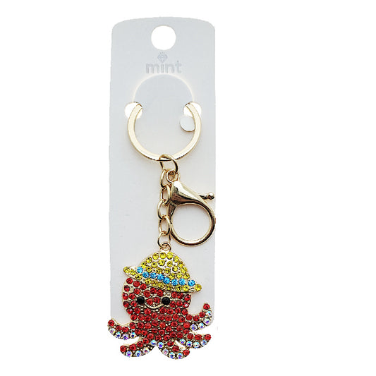 Rhinestone Sunhat Octopus Keychain