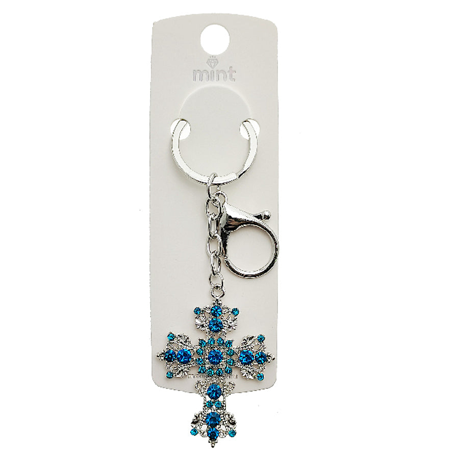Vintage Rhinestone Cross Keychain