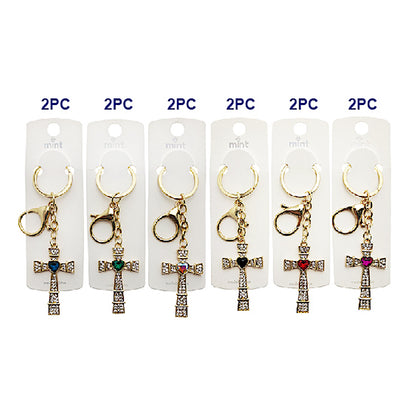 Rhinestone Cross Crystal Heart Keychain
