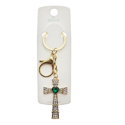Rhinestone Cross Crystal Heart Keychain