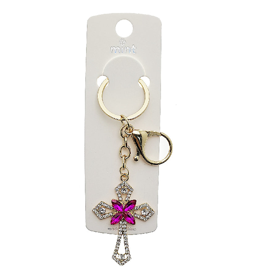 Rhinestone Cross Crystal Flower Keychain