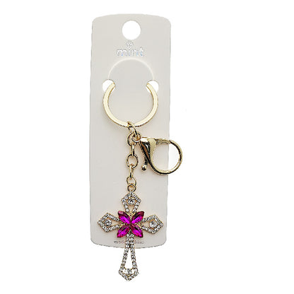 Rhinestone Cross Crystal Flower Keychain