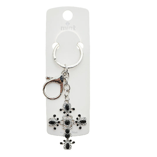Vintage Rhinestone Cross Keychain