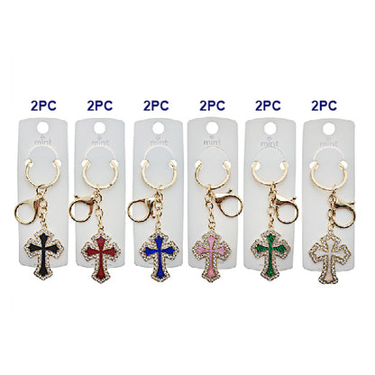 Rhinestone Border Resin Cross Keychain