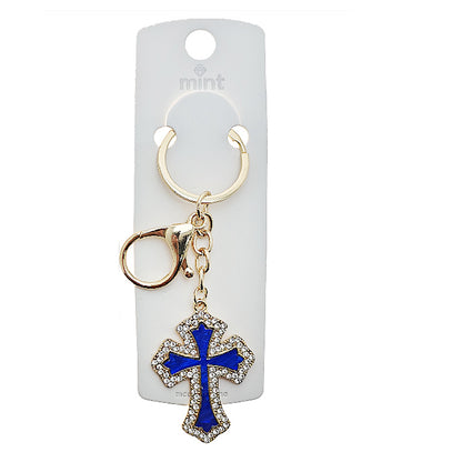Rhinestone Border Resin Cross Keychain