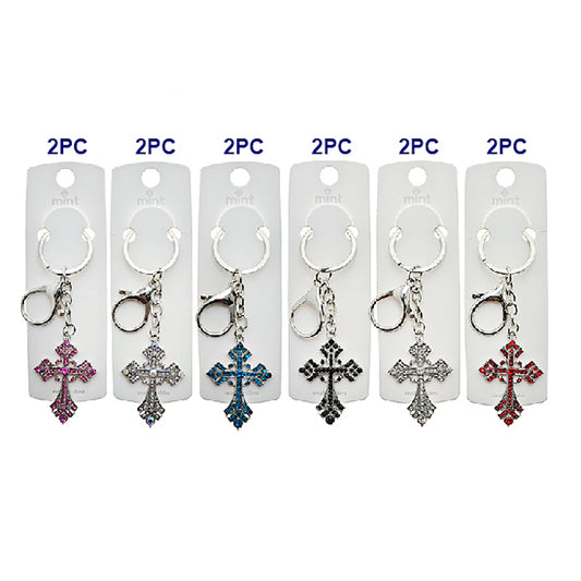 Vintage Rhinestone Cross Keychain