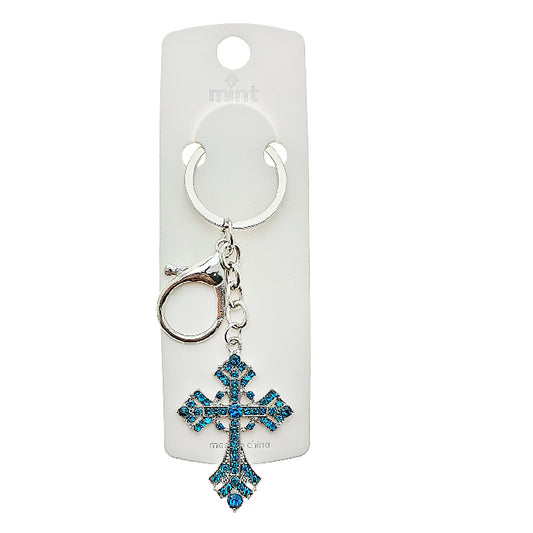 Vintage Rhinestone Cross Keychain