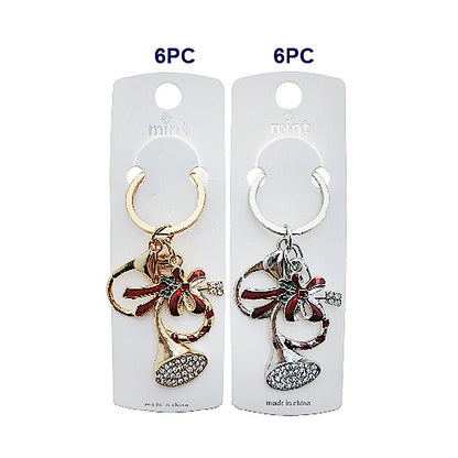 Rhinestone Christmas French Horn Keychain