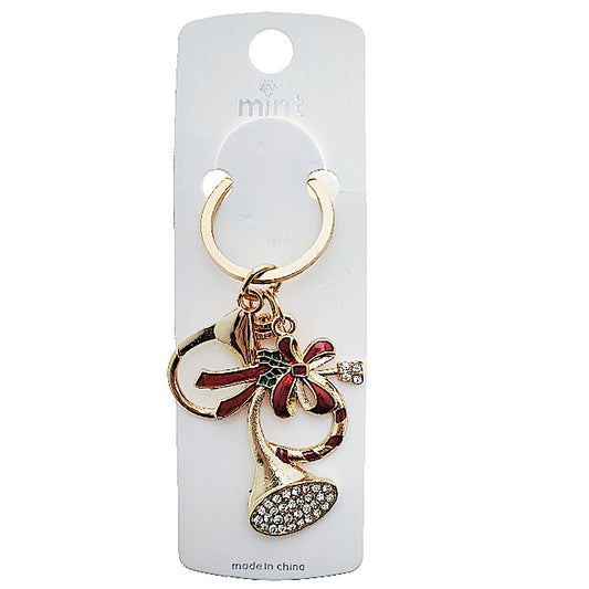 Rhinestone Christmas French Horn Keychain