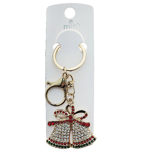 Rhinestone Christmas Bells Keychain