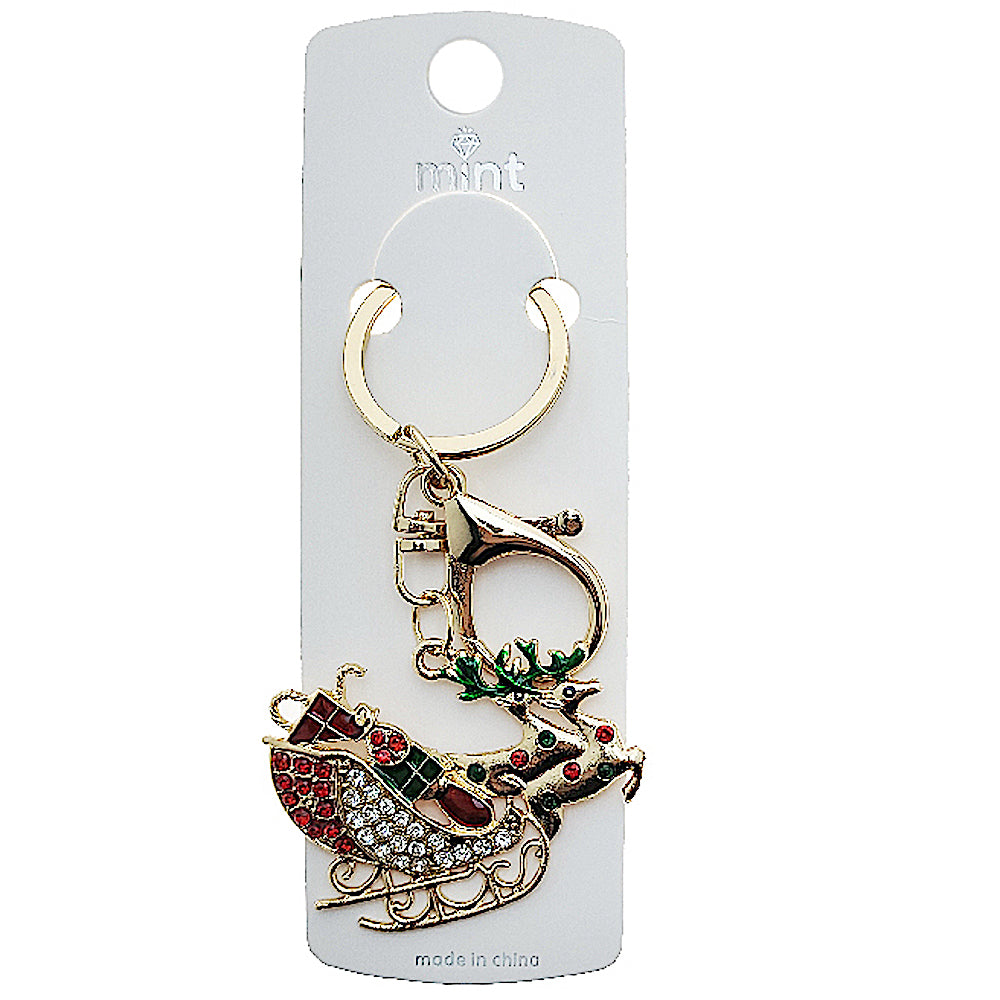 Rhinestone Christmas Sleigh Keychain