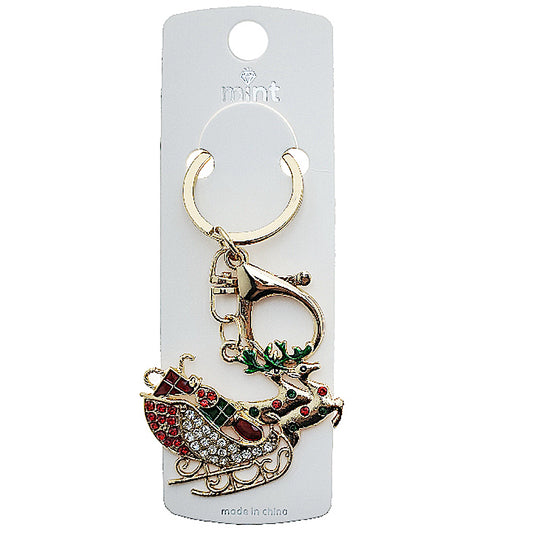 Rhinestone Christmas Sleigh Keychain