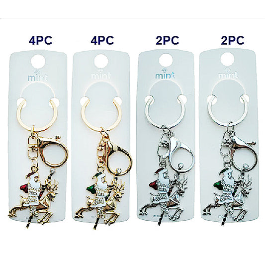 Rhinestone Christmas Santa & Reindeer Keychain