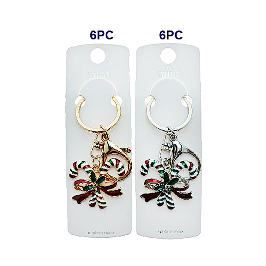 Enamel Christmas Candy Cane Keychain