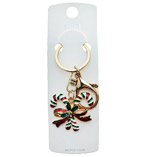 Enamel Christmas Candy Cane Keychain