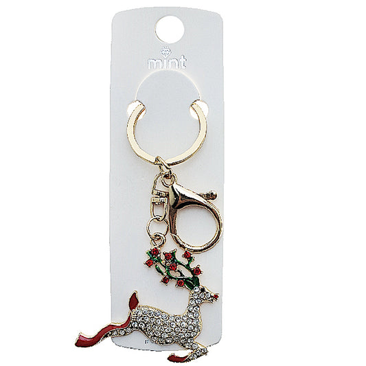 Rhinestone Christmas Reindeer Keychain