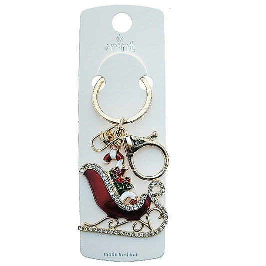 Rhinestone Christmas Sleigh Keychain
