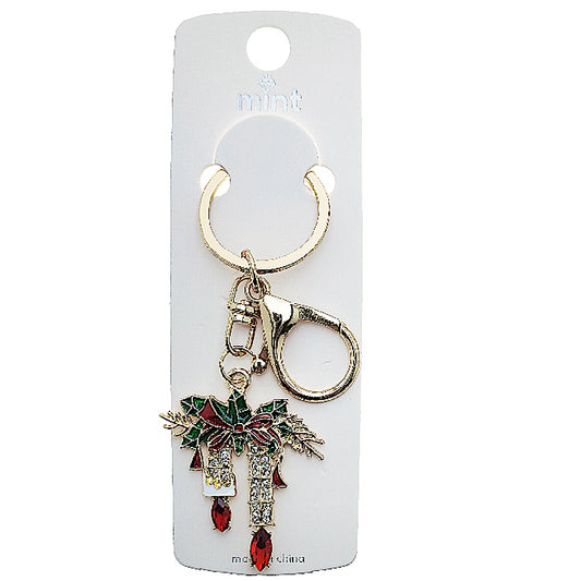 Rhinestone Christmas Candles Keychain