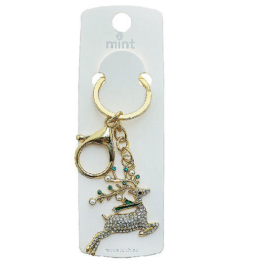 Rhinestone Christmas Reindeer Keychain
