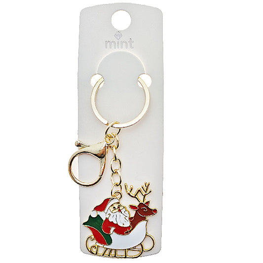 Enamel Christmas Santa's Sleigh Keychain