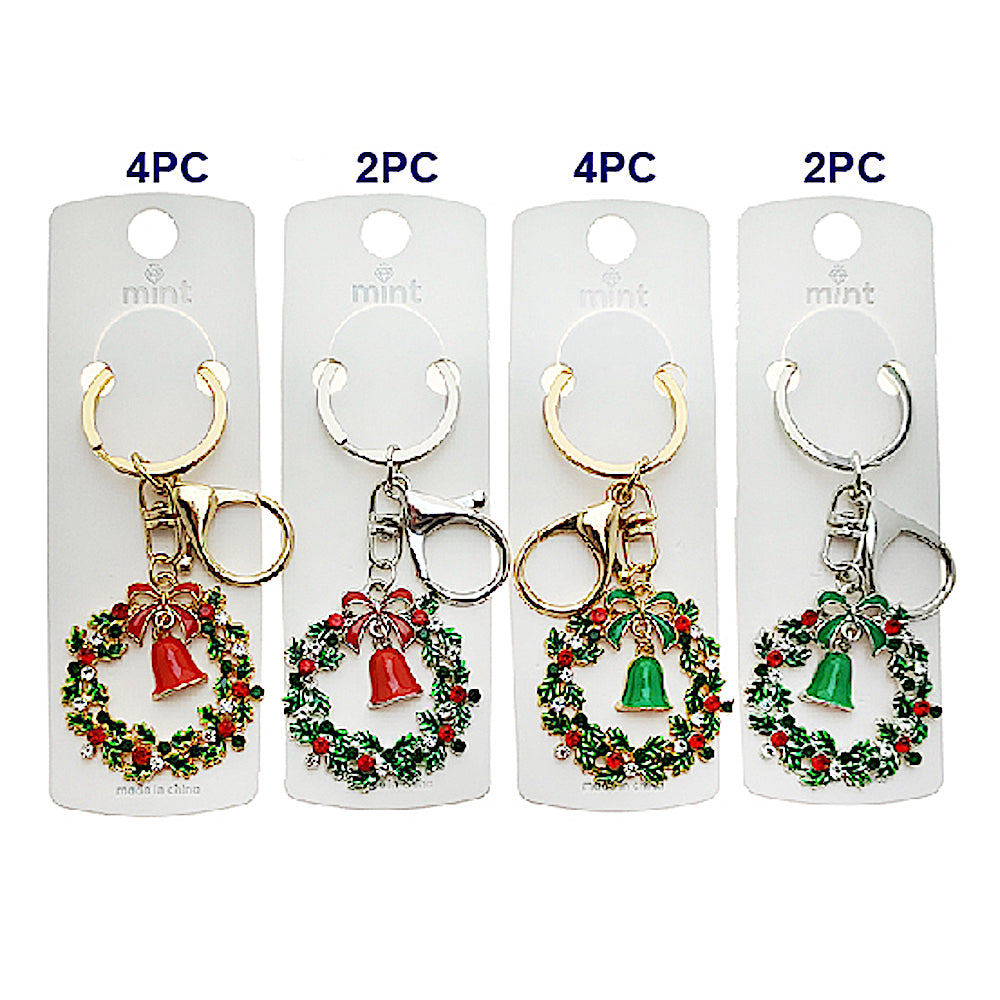 Rhinestone Christmas Wreath Keychain