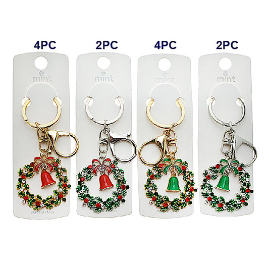 Rhinestone Christmas Wreath Keychain