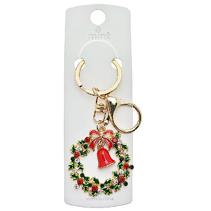 Rhinestone Christmas Wreath Keychain