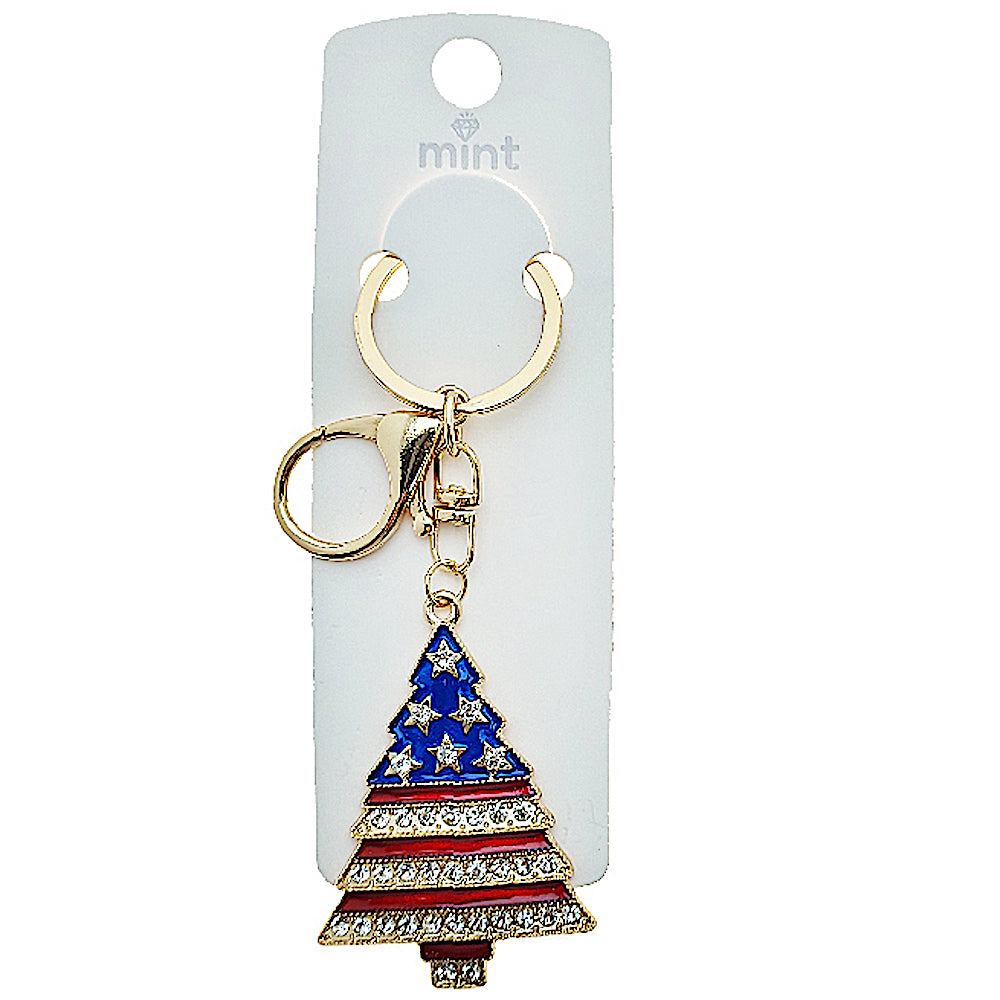 USA American Flag Christmas Tree Keychain