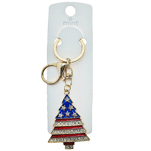 USA American Flag Christmas Tree Keychain