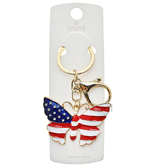Enamel American Flag Butterfly Keychain
