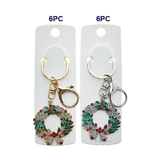 Rhinestone Christmas Wreath Keychain
