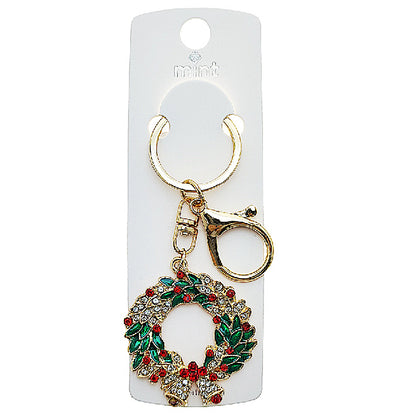 Rhinestone Christmas Wreath Keychain