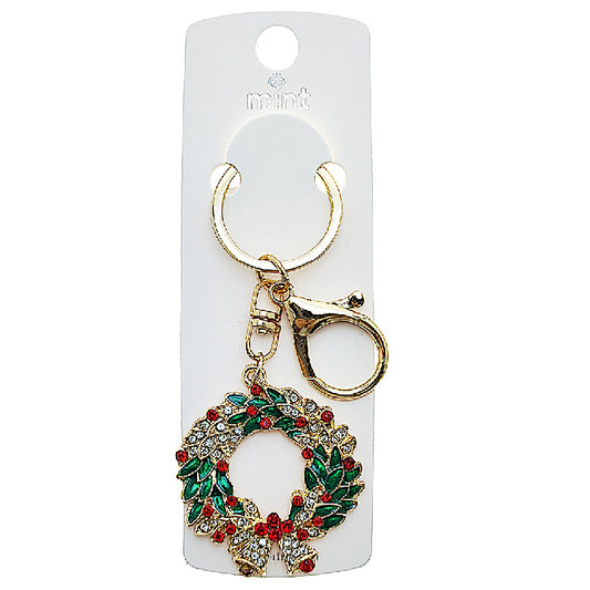 Rhinestone Christmas Wreath Keychain