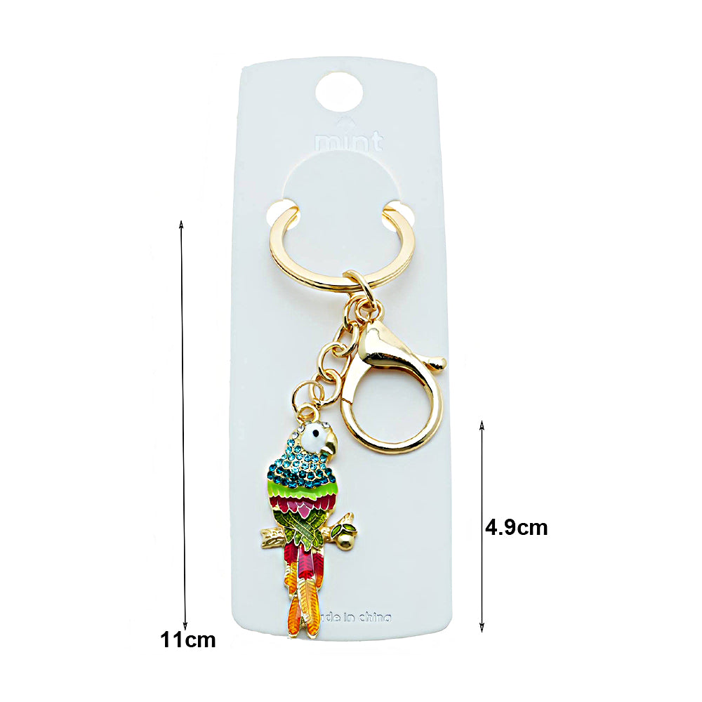 Rhinestone Enamel Perched Parrot Keychain