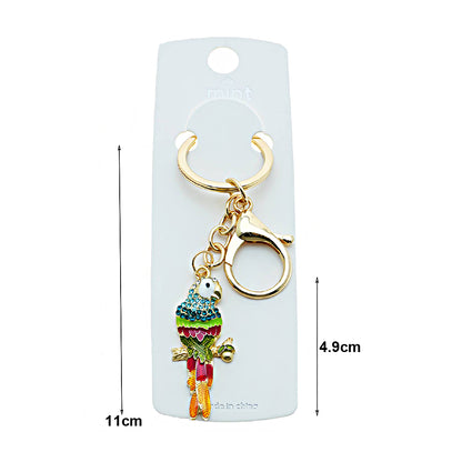 Rhinestone Enamel Perched Parrot Keychain