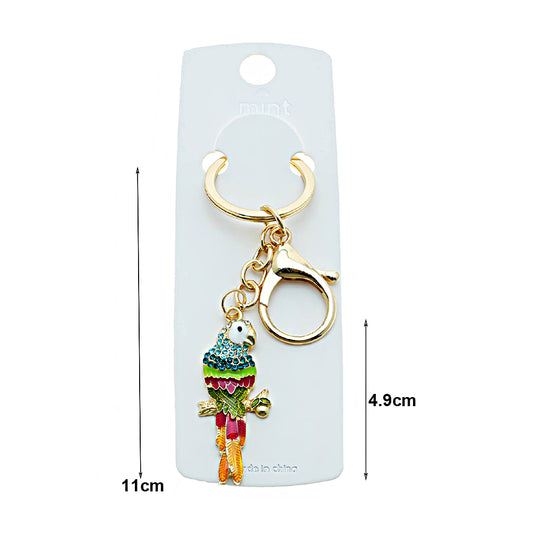 Rhinestone Enamel Perched Parrot Keychain
