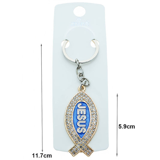 Rhinestone Jesus Ichthys Keychain