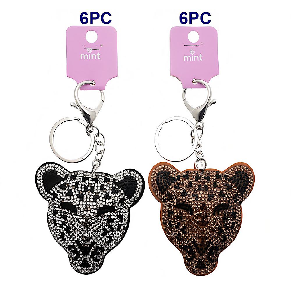 Rhinestone Cheetah Head Keychain