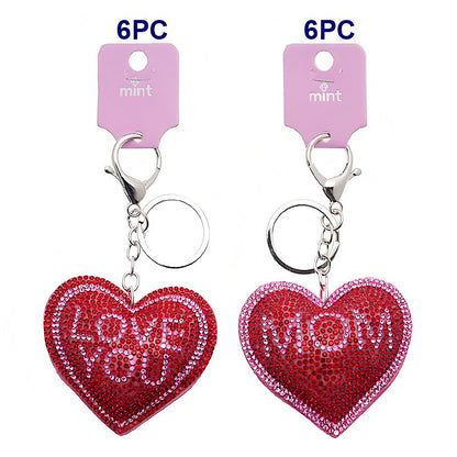Rhinestone Heart Love You & Mom Keychain